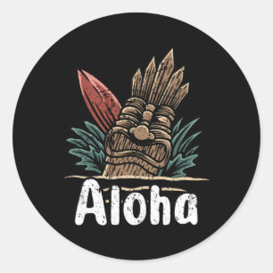 Sticker Rond Aloha Hawaii Surf Rétro Coucher de soleil