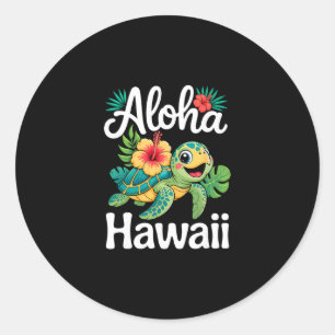 Sticker Rond Aloha Hawaii Tortue Île Hawaïenne Enfants Hommes F