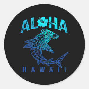 Sticker Rond Aloha Hawaii Tril Requin Plage polynésienne hawaïe