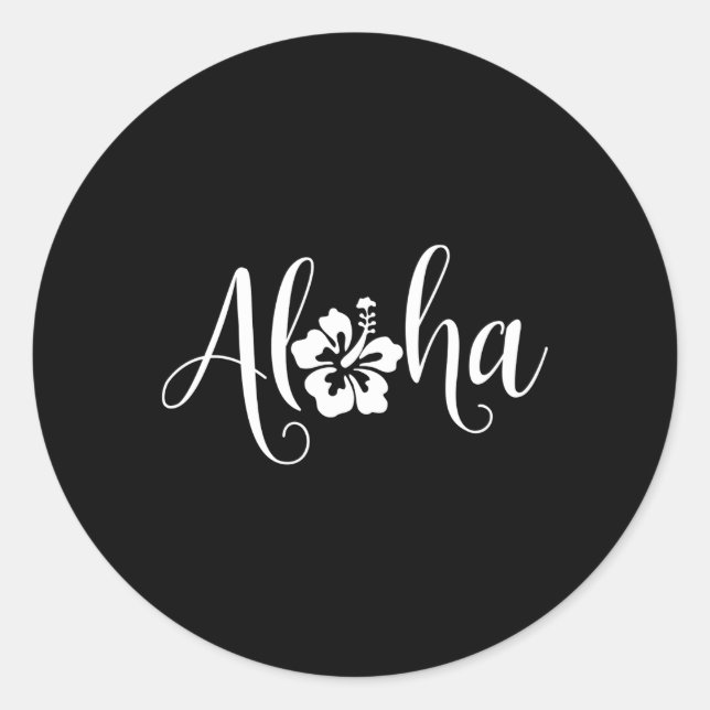 Sticker Rond Aloha Hawaiian Hibiscus Flower Surfer Maui Kauai H (Devant)