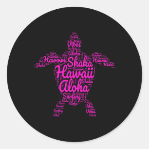 Sticker Rond Aloha j'aime Hawaii tortues de mer Shaka ambiance
