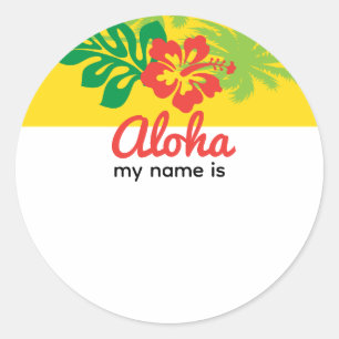 Sticker Rond Aloha Luau Nom du parti Balise