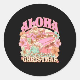 Sticker Rond Aloha Noël Père Noël Surfant Hawaïen Mele