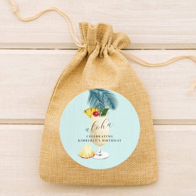 Sticker Rond Aloha Pina Colada Green Cocktail fête d'anniversai (Créateur téléchargé)