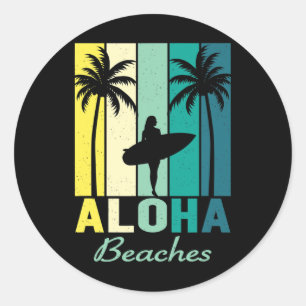 Sticker Rond Aloha Plages Surfer Girl Hawaii Vintage Hawaii