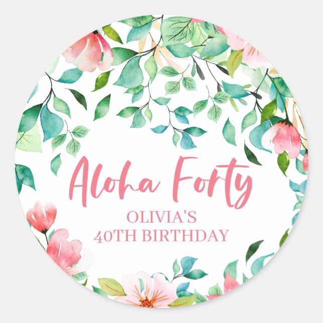 Sticker Rond Aloha Quarante Anniversaire Tropical Luau (Devant)