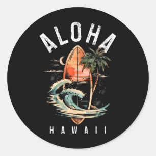 Sticker Rond Aloha Surf Hawaïen Vintage Surf Surfiste Hawaï