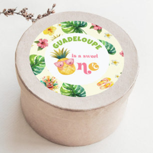 Sticker Rond Aloha Sweet One tropical luau fête d'anniversaire