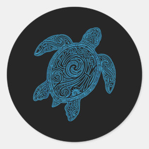 Sticker Rond Aloha Tortue Hawaii Tribal Hawaïen Maori Soleil Me