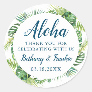 Sticker Rond Aloha Tropical Greenery Beach Merci de mariage