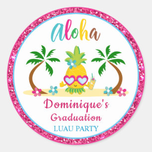 Sticker Rond Aloha Tropical Luau Graduation Party  