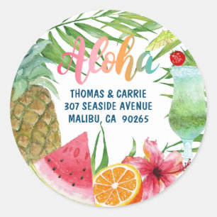 Sticker Rond Aloha Tropical Pineappy Adresse de retour Label Se