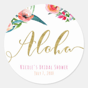 Sticker Rond Aloha Tropical Summer Floral Fête des mariées Favo