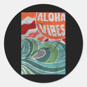 Sticker Rond Aloha Vibes Hawaii Sunset Waves