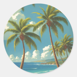 Sticker Rond Aloha Voyage Hawaïen De Style vintage De Hawaii