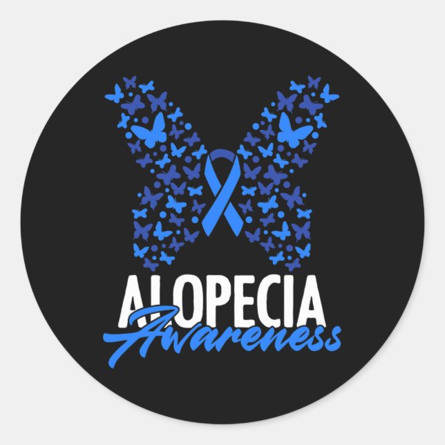 Sticker Rond Alopecia Sensibilisation Bleu Ruban Papillon Alope (Devant)