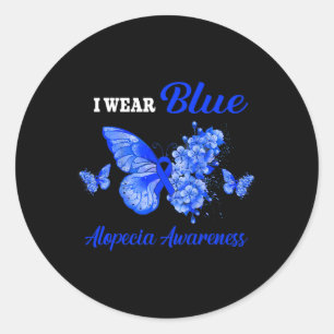 Sticker Rond Alopecia Sensibilisation Je porte le papillon bleu
