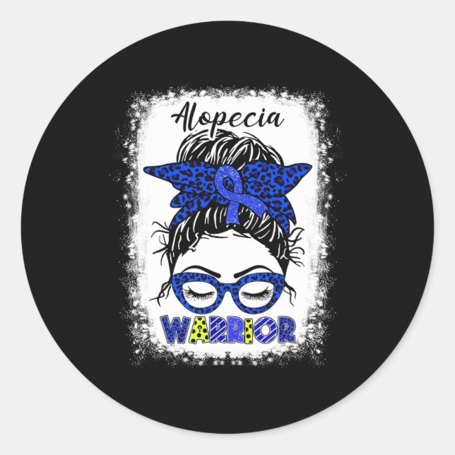 Sticker Rond Alopecia Warrior Messy Bun Blue Ribbon Alopecia Aw (Devant)