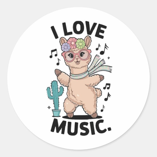 Sticker Rond Alpaca love music (Devant)