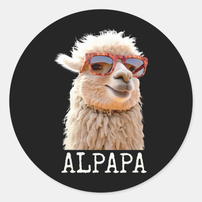 Sticker Rond Alpaca Papa Alpapa Lama Daddy Cute Alpaca Papa Fat (Devant)
