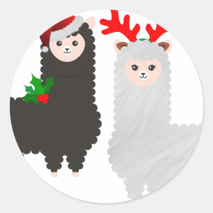 Sticker Rond alpacas de rennes de noël