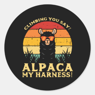 Sticker Rond Alpaga d'escalade Mon Harnais Rétro Grimpeur Lama