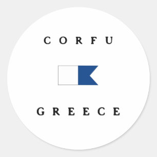 Sticker Rond Alpha drapeau de piqué de Corfou Grèce