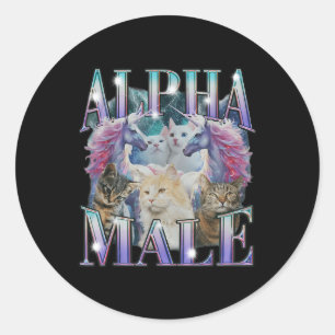 Sticker Rond Alpha Homme Unicorne Chat Ironique Vintage