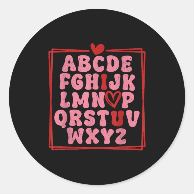Sticker Rond Alphabet Abc I Love You Valentines Day Heart  (Devant)