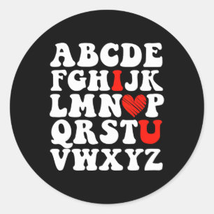 Sticker Rond Alphabet Abc I Love You Valentines Day Heart Teach