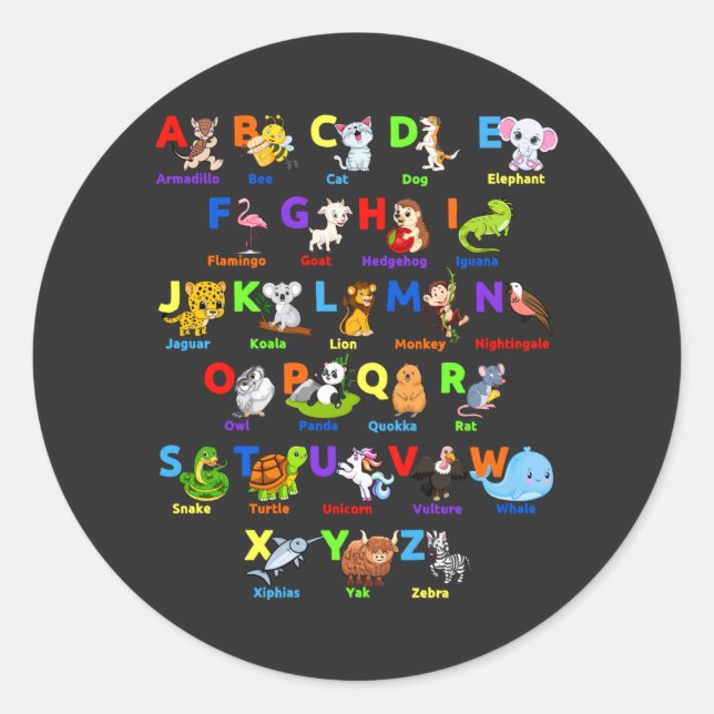 Sticker Rond Alphabet animal (Devant)