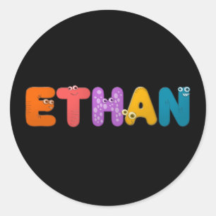 Sticker Rond alphabet animal Ethan