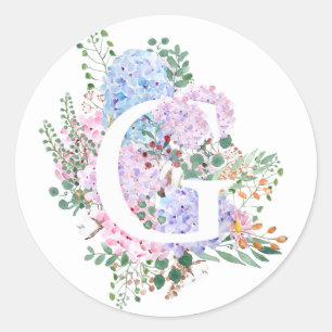 Sticker Rond alphabet botanique fleurs G hydrangea