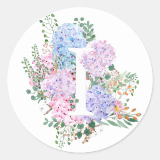 Sticker Rond alphabet botanique I fleurs d'hydrangée