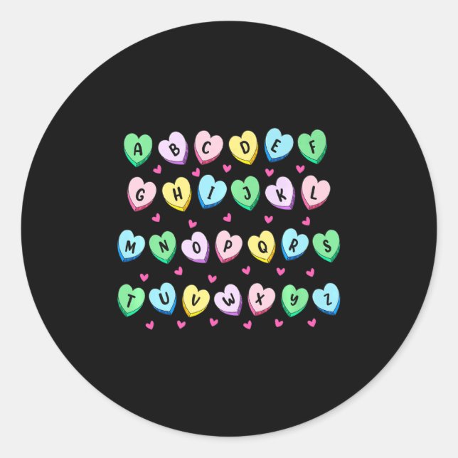 Sticker Rond Alphabet Candy Heart Love Valentines Day Teacher  (Devant)