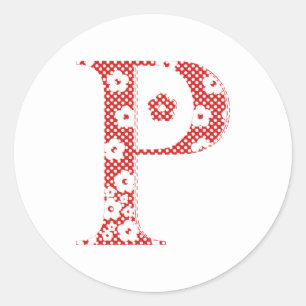 Sticker Rond alphabet de fleurs P (rouge et points)