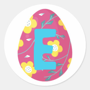 Sticker Rond Alphabet de l'oeuf de Pâques E Nom Équipe initia