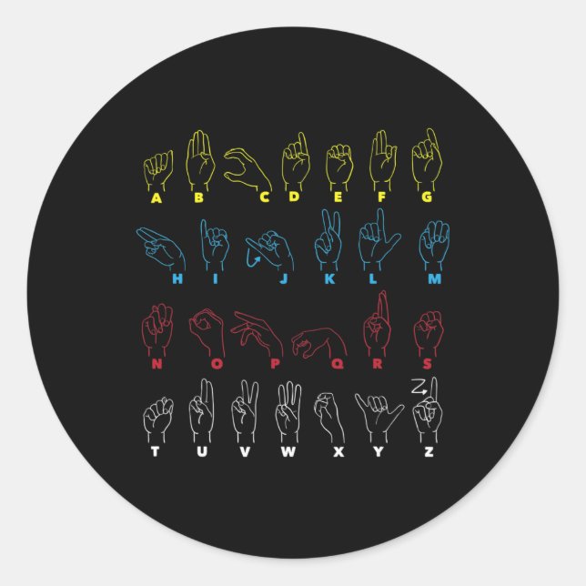 Sticker Rond Alphabet enseignant American Sing Language Asl Cha (Devant)