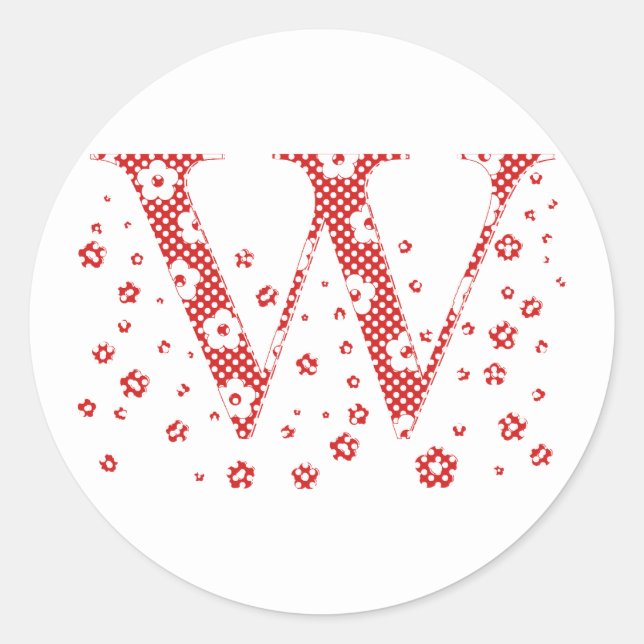 Sticker Rond alphabet fleuri W (rouge et points) (Devant)