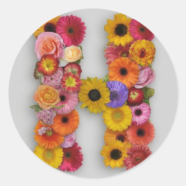 Sticker Rond Alphabet H en fleurs (Devant)
