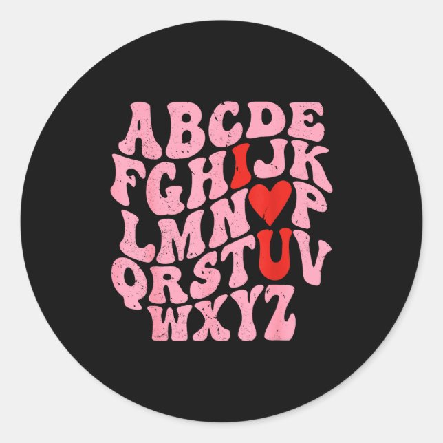 Sticker Rond Alphabet I Love You Valentines Day Heart Teacher K (Devant)