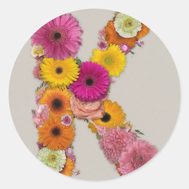 Sticker Rond Alphabet K en fleurs (Devant)