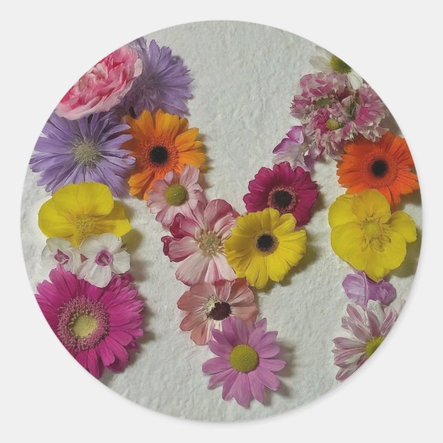 Sticker Rond Alphabet M en fleurs (Devant)