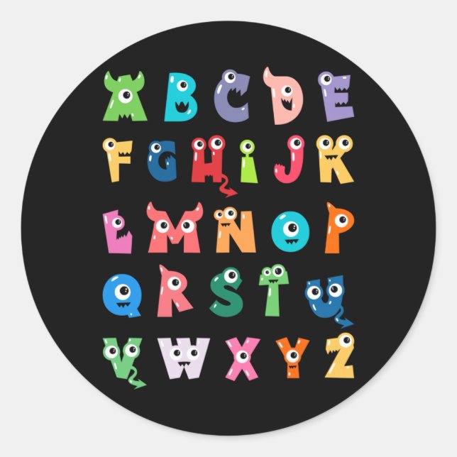 Sticker Rond Alphabet Monstre Mignon Abc Halloween Professeur (Devant)