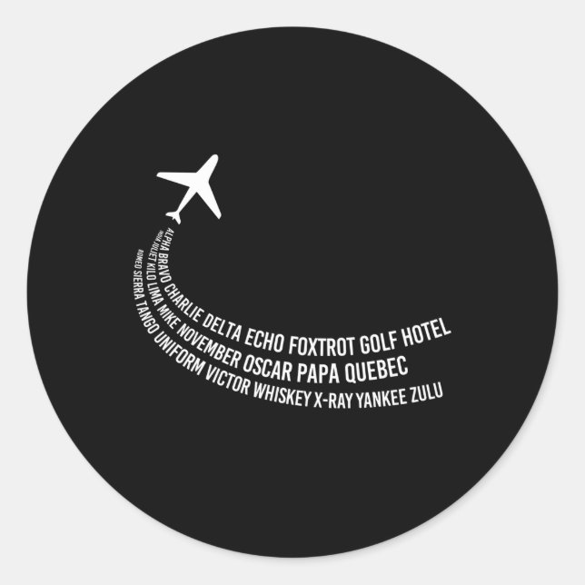 Sticker Rond Alphabet phonétique Avion pilote (Devant)