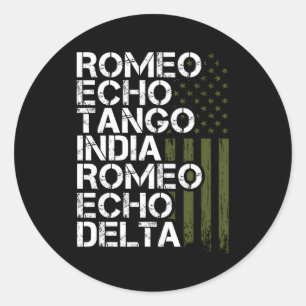 Sticker Rond Alphabet phonétique militaire retraité