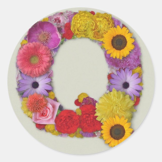 Sticker Rond Alphabet Q en fleurs (Devant)