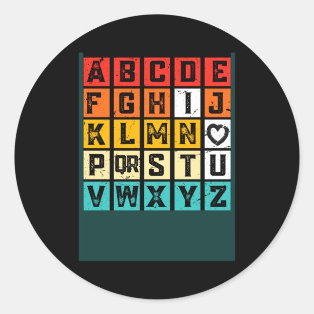 Sticker Rond Alphabetic Abcd Love You Valentines Day Red Heart  (Devant)