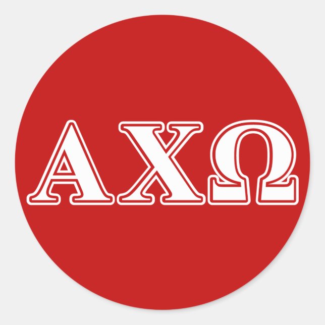 Sticker Rond Alphi Chi Omega Lettres Blanches et Rouges (Devant)