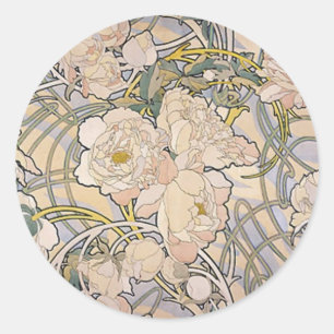 Sticker Rond Alphones ( Alfons ) Mucha ~ Fleurs